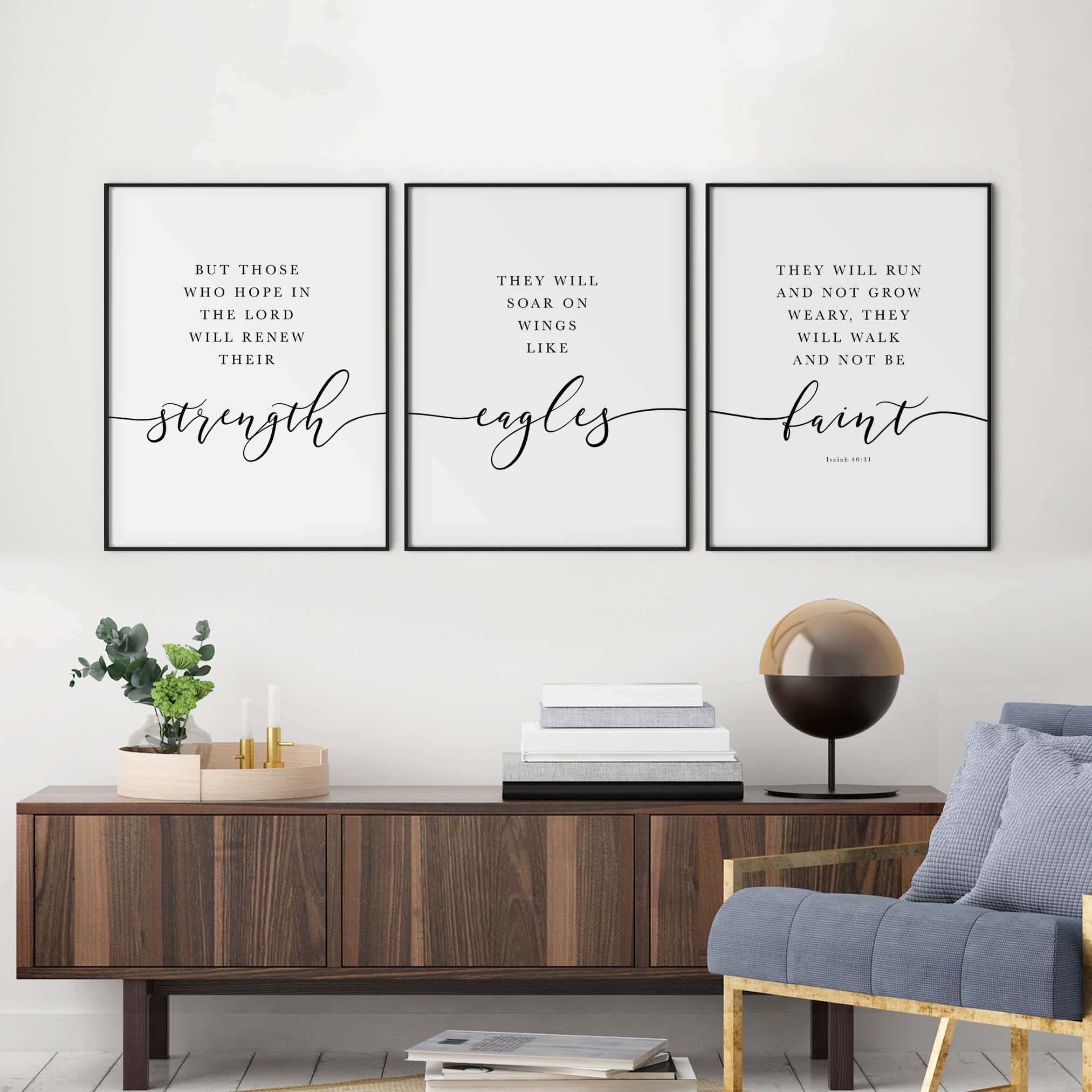 They will Soar on Wings like Eagles, Isaiah 40:31 | Trio Set, Christian Wall Art, A2 at XILEF Art
